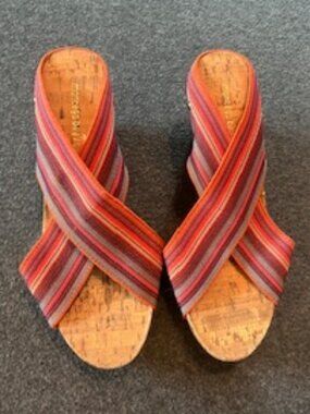 Women's Size 10 Montego Bay Club Rainbow Strappy Cork Wedge Sandals